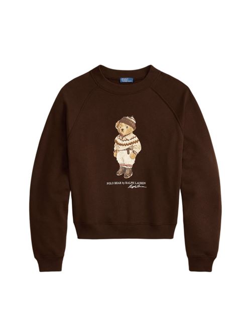 Felpa da donna in misto cotone, girocollo con stampa BEAR sul davanti, colore marrone POLO RALPH LAUREN | 211A87105001